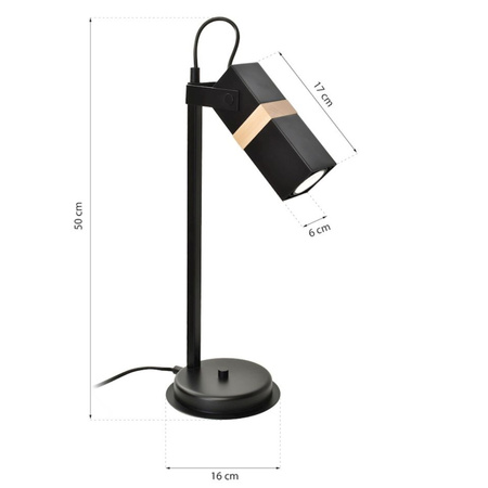 Lampa stołowa nocna czarna 1xGU10 VIDAR Milagro Metal + drewno styl skandynawski