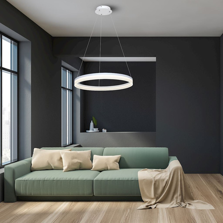 Lampa wisząca RING biały okrąg 36W LED Metal i akryl IP20 styl nowoczesny Milagro