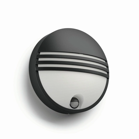 Kinkiet Ogrodowy Lampa Elewacyjna Zewnętrzna LED 6W 600lm 2700K IP44 z Czujnikiem Ruchu i Zmierzchu Czarna Yarrow Philips