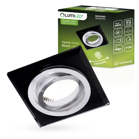 Oprawa Halogenowa SZKLANA Sufitowa ARIAN MR16 GU10 LUMILED Kwadrat Ruchoma Czarna