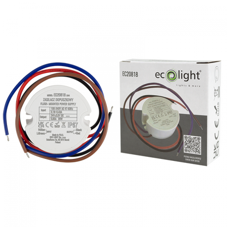 Zasilacz dopuszkowy FI60 do Taśm LED 20W 24V 0.83A Hermetyczny IP67 Ecolight