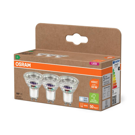 3x Żarówka LED PAR16 Reflektor GU10 2.5W = 50W 450lm 4000K Neutralna 100° 180lm/W ENERGY EFFICIENCY Osram