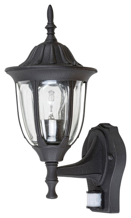 Lampa Ogrodowa LED Kinkiet Elewacyjny MILANO E27 IP43 Latarnia do Góry Czujnik Czarna RABALUX