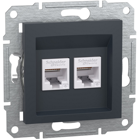 Gniazdo Komputerowe Podwójne 2x RJ45 kat. 6 UTP bez Ramki Asfora IP20 Antracyt