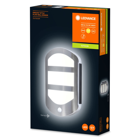 Lampa Ogrodowa Zewnętrzna Kinkiet Elewacyjny LED 12.5W 650lm 3000K IP44 Srebrny Z Czujnikiem Ruchu i Zmierzchu Endura Ledvance