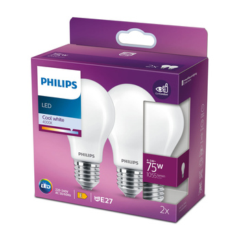 Zestaw 2x Żarówka LED E27 A60 8.5W = 75W 1055lm 4000K Neutralna Filament Mleczna PHILIPS