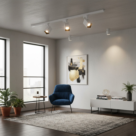 Zestaw Szynowy Szynoprzewód Szyna Listwa 1-Fazowa + 3x Reflektor GU10 Biała Czarna SQUARE Sanico Goldlux