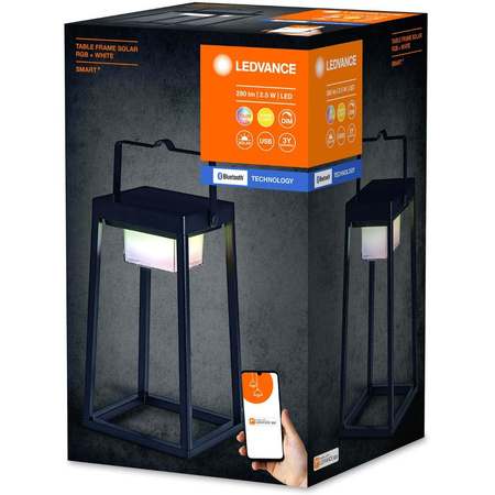 Lampa Ogrodowa Inteligentna Solarna Latarnia 2.5W 200lm 3000K Ciepła RGB+W Ściemnialna IP44 Czarny SMART+ Bluetooth Solar Ledvance