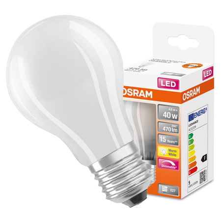 Żarówka LED A60 E27 4.8W = 40W 470lm 2700K Ciepła 320° Ściemnialna Retrofit Filament CLASSIC Osram