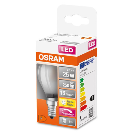 Żarówka LED P45 Kulka E14 2.8W = 25W 250lm 2700K Ciepła 320° Ściemnialna Retrofit Filament CLASSIC Osram