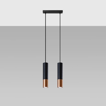 Lampa Sufitowa Oprawa Natynkowa SPOT TUBA 2x GU10 Wisząca Zwis Tubularna Czarna Miedź Nowoczesna Loopez Sollux