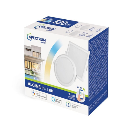 Panel LED Kwadratowy Podtynkowy wpuszczany 6W CCT ALGINE SPECTRUM Smart TUYA WiFi Ściemnialny