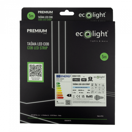 Taśma LED Pasek COB 9W/m 1125lm/m 480LED/m 24V 6000K Zimna IP67 Rolka 5m Ecolight