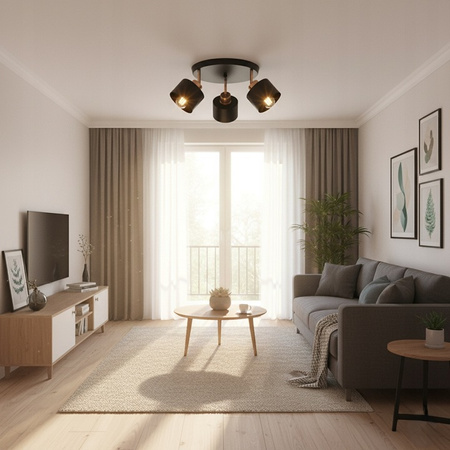 Lampa Sufitowa Spot Tuba Reflektor Oprawa Halogenowa 3x E27 Ruchomy Czarny Miedziany Elza Masterled