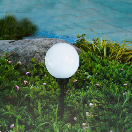 Lampa Solarna Ogrodowa LED Wbijana Biała Kula 25cm