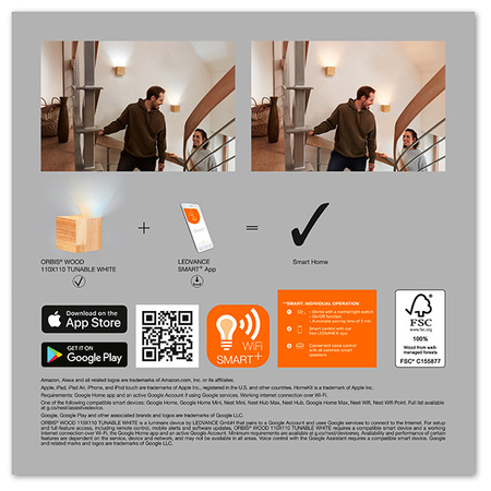 Kinkiet SMART+ WIFI Inteligentna lampa ścienna 7W ORBIS SWAN WOOD LEDVANCE