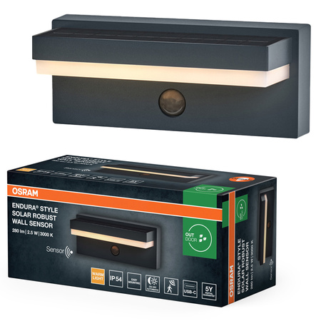 Kinkiet Ogrodowy Lampa Elewacyjna Zewnętrzna LED z Czujnikiem Ruchu i Zmierzchu 2.5W 180lm 3000K Ciepła Szary IP54 Endura Osram