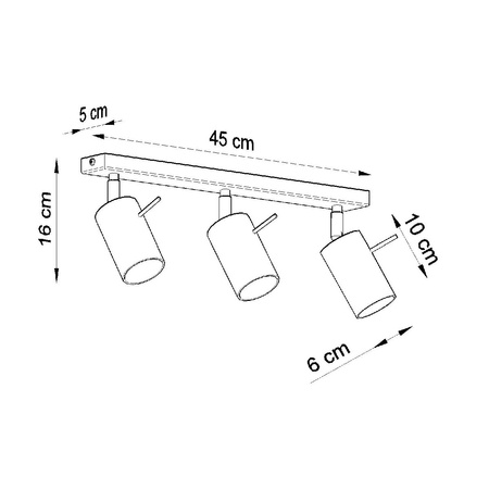 Lampa Sufitowa Oprawa Natynkowa 3x GU10 SPOT TUBA Reflektor Ruchoma Minimalistyczna Tubularna Szara Nowoczesna Ring Sollux