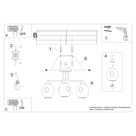 Lampa Sufitowa Wisząca Zwis 3x E27 Żyrandol Owalna Czarna Nowoczesna Fillan Sollux