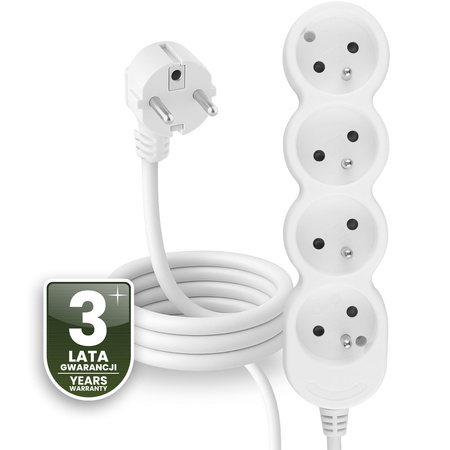 Przedłużacz Sieciowy Kabel z Uziemieniem Listwa Zasilająca 4 Gniazda 1.5m Biały Sznur Lendo Lumiled