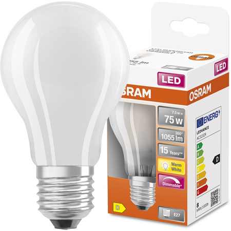 Żarówka LED E27 A60 7,5W = 75W 1055lm 2700K Ciepła 300° Filament Ściemnialna OSRAM SUPER STAR