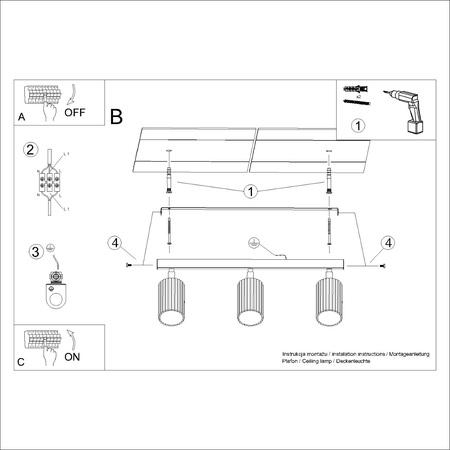 Lampa Sufitowa Reflektor Tuba Spot 3x GU10 Biała Karbon Deep Space SL.1543 Sollux