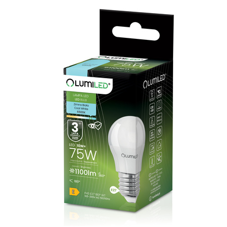 6x Żarówka LED E27 Kulka P45 10W = 75W 1100lm 6500K Zimna 180° LUMILED