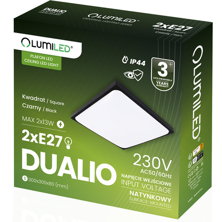 Plafon LED Lampa Sufitowa Natynkowa 2x E27 DUALIO Kwadratowy IP44 30cm LUMILED
