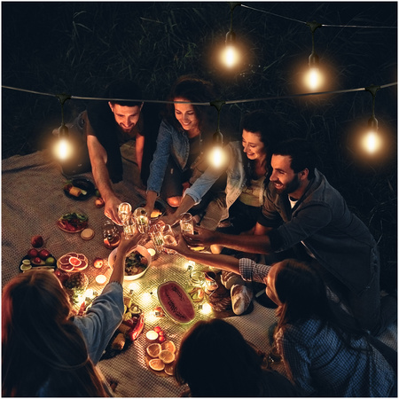 Girlanda Ogrodowa Zewnętrzna Łańcuch Świetlny 10W 500lm 2700K Ciepła 10x E27 Czarna IP44 10m Mimosa Kobi