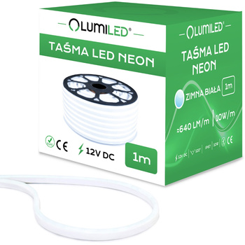 Taśma LED NEON 12V 10W 120LED Zimna IP67 6x12mm 1m Lumiled