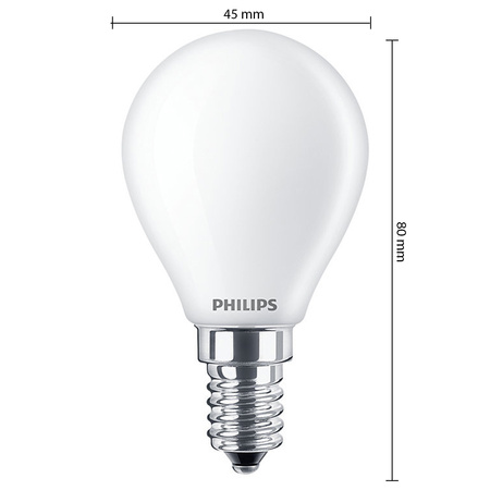 Żarówka LED Kulka E14 P45 6.5W = 60W 806lm 2700K Ciepła Filament Mleczna PHILIPS
