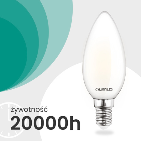 Żarówka LED E14 Świeczka B35 2,2W 470lm = 40W 2700K Ciepła 360° Filament KLASA A LUMILED