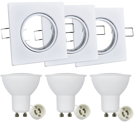 Zestaw 3x Oprawa halogenowa ruchoma GOLDLUX (Polux) kwadratowa biała + żarówka LED GU10 3,5W