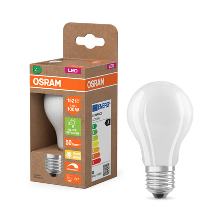 Żarówka LED E27 A60 7.2W = 100W 1521lm 2700K Ciepła 300° Ściemnialna KLASA A Ultra Efficient Osram