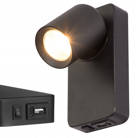 Kinkiet Ścienny Lampa Natynkowa do Czytania GU10 USB Czarny Matowy Timo Masterled