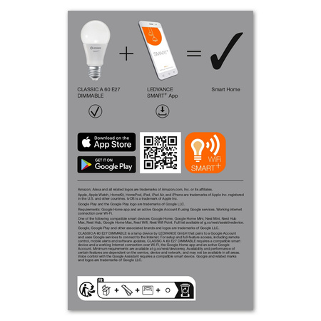 Żarówka LED E27 A60 9W 806lm 2700K Ciepła SMART+ WiFi Ściemnialna Classic LEDVANCE