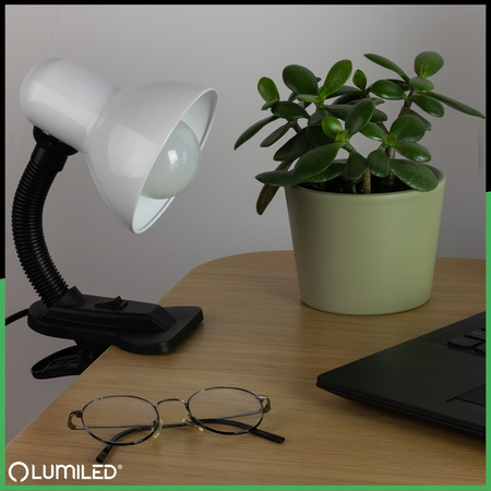 Lampka Biurkowa Stołowa Regulowana LIRIA Szkolna Nocna E27 Klips Biała LUMILED