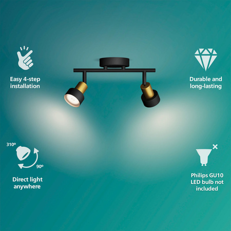 Lampa Sufitowa Reflektor 2x GU10 Czarna-Miedziana Conduit Philips