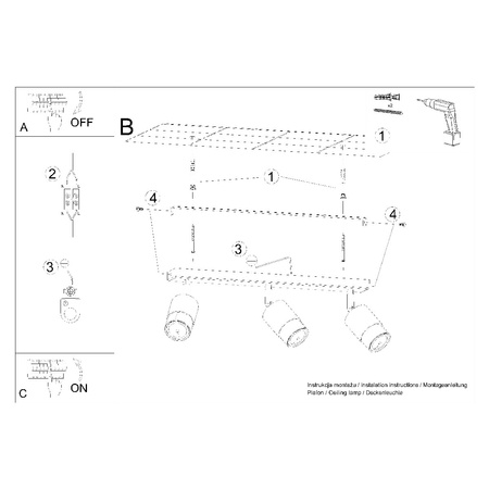 Lampa Sufitowa Oprawa Natynkowa SPOT TUBA Reflektor 3x GU10 Ruchoma Tubularna Czarna Złota Nowoczesna Nero Sollux