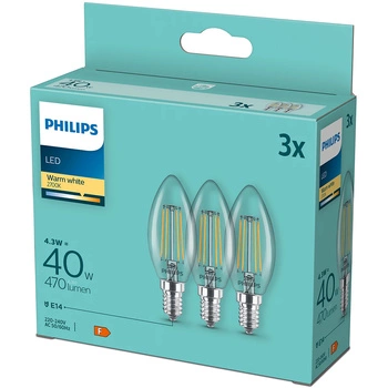 3x Żarówka LED E14 Świeczka B35 4,3W = 40W 470lm 2700K Ciepła FILAMENT Philips
