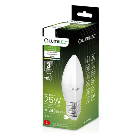 Zestaw 6x Żarówka LED E27 B35 2,5W = 25W 249lm 4000K Neutralna 180° LUMILED