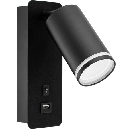 Lampa ścienna Kinkiet GU10 RING z USB i włącznikiem czarny