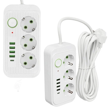 Przedłużacz KOBI LINEA PRO 3x230V 5m Uziemienie Wyłącznik 5xUSB Biały