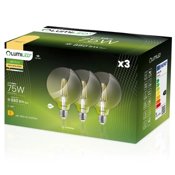 Zestaw 3x Żarówka Dekoracyjna Kulista LED E27 G95 8W = 75W 880lm 3000K Ciepła 360° Filament LUMILED Globe