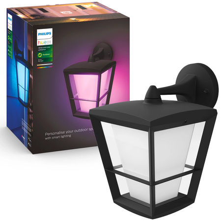 Kinkiet Ogrodowy LED Lampa Zewnętrzna Elewacyjna 15.2W 1140lm IP44 White and Color Ambiance RGB + TW Czarna Inteligentna SMART Zigbee Bluetooth Econic Philips HUE