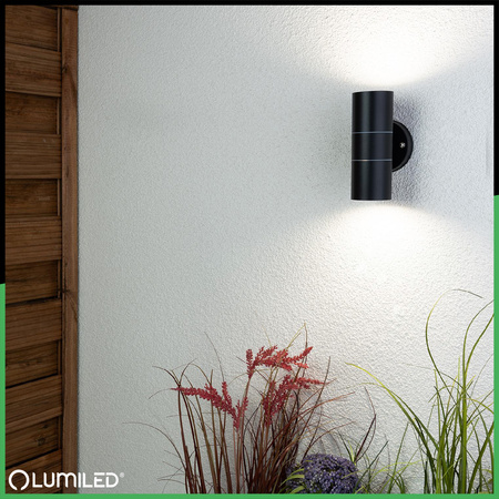 Kinkiet Ogrodowy Lampa Ścienna Elewacyjna góra dół LED GU10 IP44 ZINNIA Czarny LUMILED