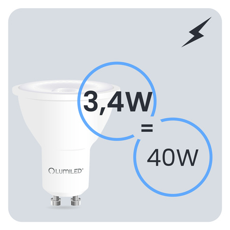 Żarówka LED GU10 Reflektor PAR16 3,4W = 40W 470lm 2700K Ciepła 38° LUMILED