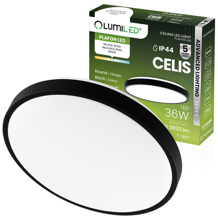 Plafon LED Lampa Sufitowa Natynkowa 36W 4000K CELIS Okrągły IP44 Czarny Ring ALS LUMILED