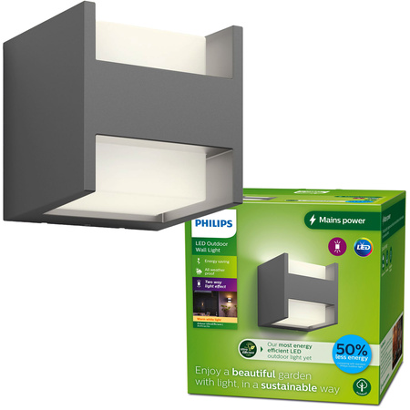 Lampa Ogrodowa LED Kinkiet Elewacyjny ARBOUR 3,8W 2700K Ciepła IP44 Góra-Dół Antracyt PHILIPS