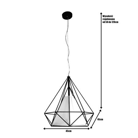 Lampa wisząca sufitowa TRIANGOLO 1x E27 IP20 Czarno-biała Metal + tkanina Milagro